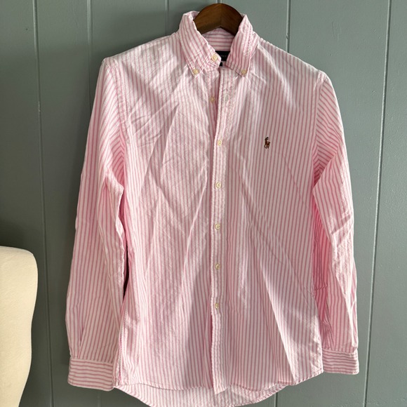 Ralph Lauren Tops - Ralph Lauren Pink Stripe Oxford Shirt Women's Preppy Slim Fit Old Money Sz M